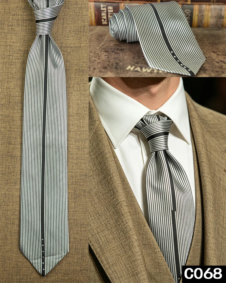 Men's Rhinestone Silk Jacquard Necktie – Paisley & Geometric | High-End