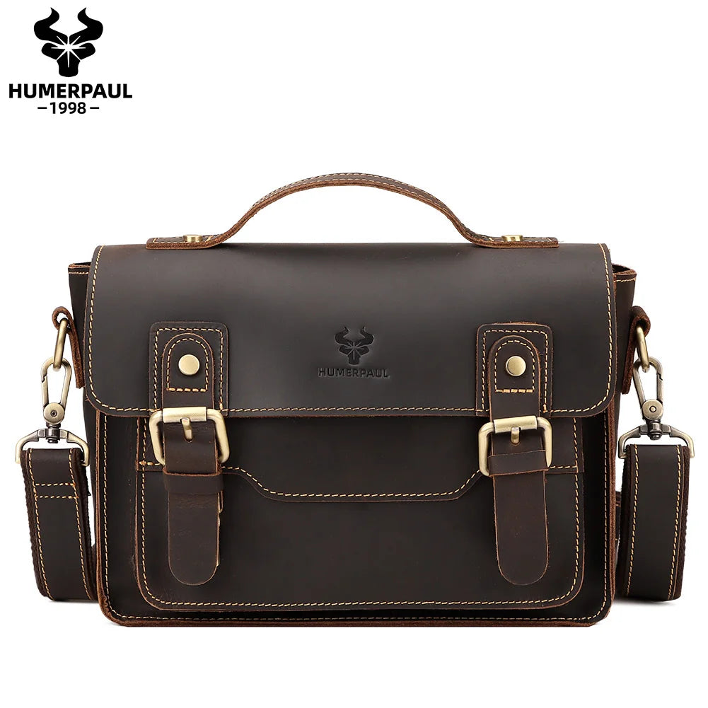Crazy Horse Leather Messenger Bag for Men — Vintage Large Capacity Crossbody & Business Briefcase