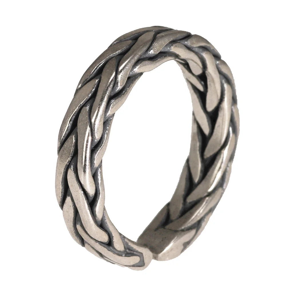 S925 Sterling Silver Braided Viking Ring — Adjustable Band