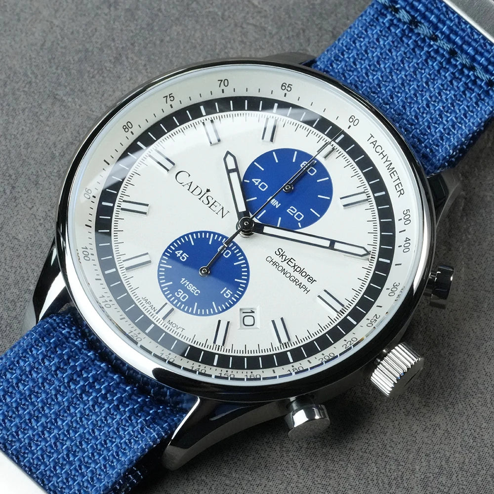 Cadisen C7066 Quartz Chronograph Watch – Miyota OS11, AR-Coated Crystal, Canvas Strap