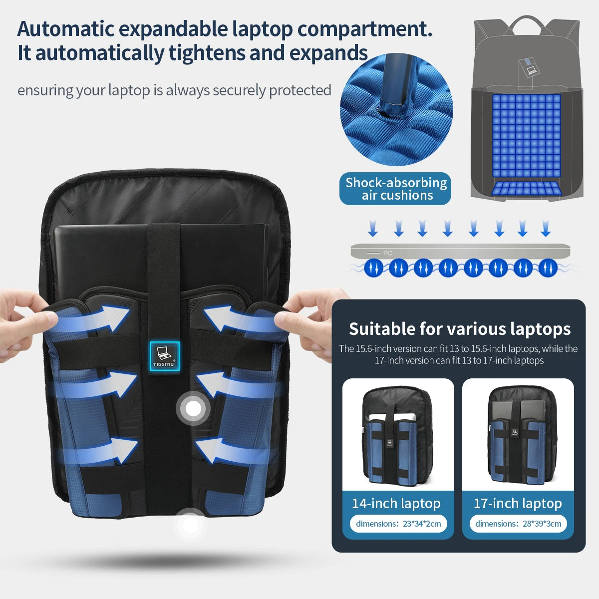 Tigernu Classic Travel Backpack – Two Sizes, Adjustable Laptop Compartment, 25–32L