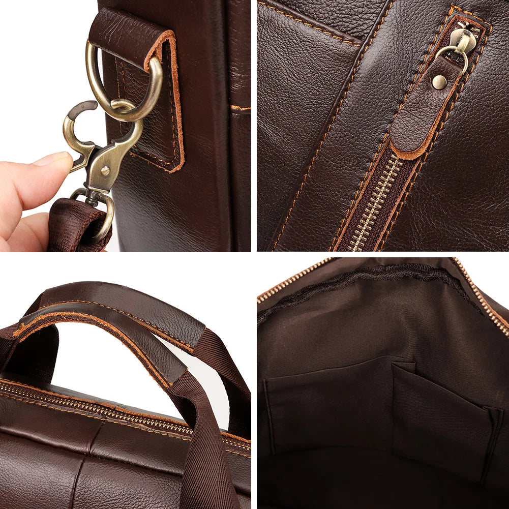 Genuine Leather Briefcase for Men — Large Capacity Laptop & Business Shoulder Bag