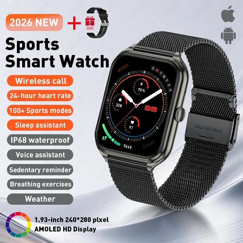 LIGE KT89 Smartwatch | 1.93" AMOLED, IP68, Bluetooth Calling & 100+ Sport Modes