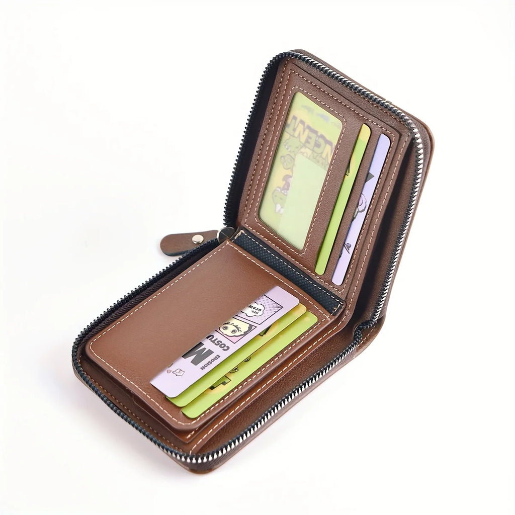 Wax Oil PU Zip-Around Wallet
