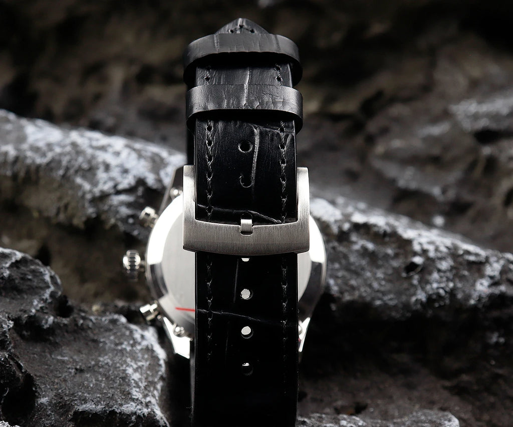CRONOS Men Chronograph Watch 38.5mm Panda Quartz Wristwatch Sapphire Mirror 10Bar Waterproof BGW-9 Luminous Miyota 6S20