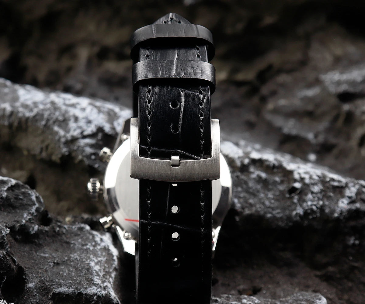 CRONOS Men Chronograph Watch 38.5mm Panda Quartz Wristwatch Sapphire Mirror 10Bar Waterproof BGW-9 Luminous Miyota 6S20