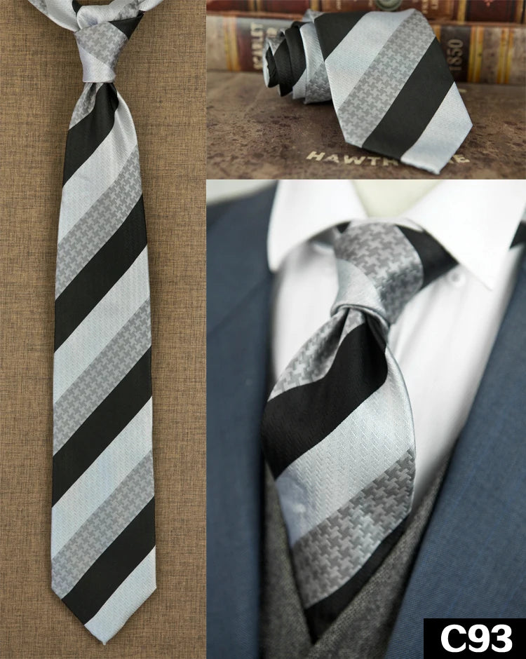 Men's 100% Silk Jacquard Necktie – Geometric, Floral, Checked & Solid