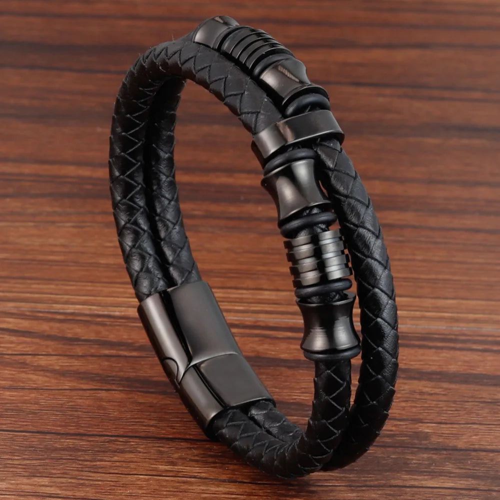 Men's Braided Leather Rope Bracelet – Stainless Steel Magnetic Clasp, Multi-Colour