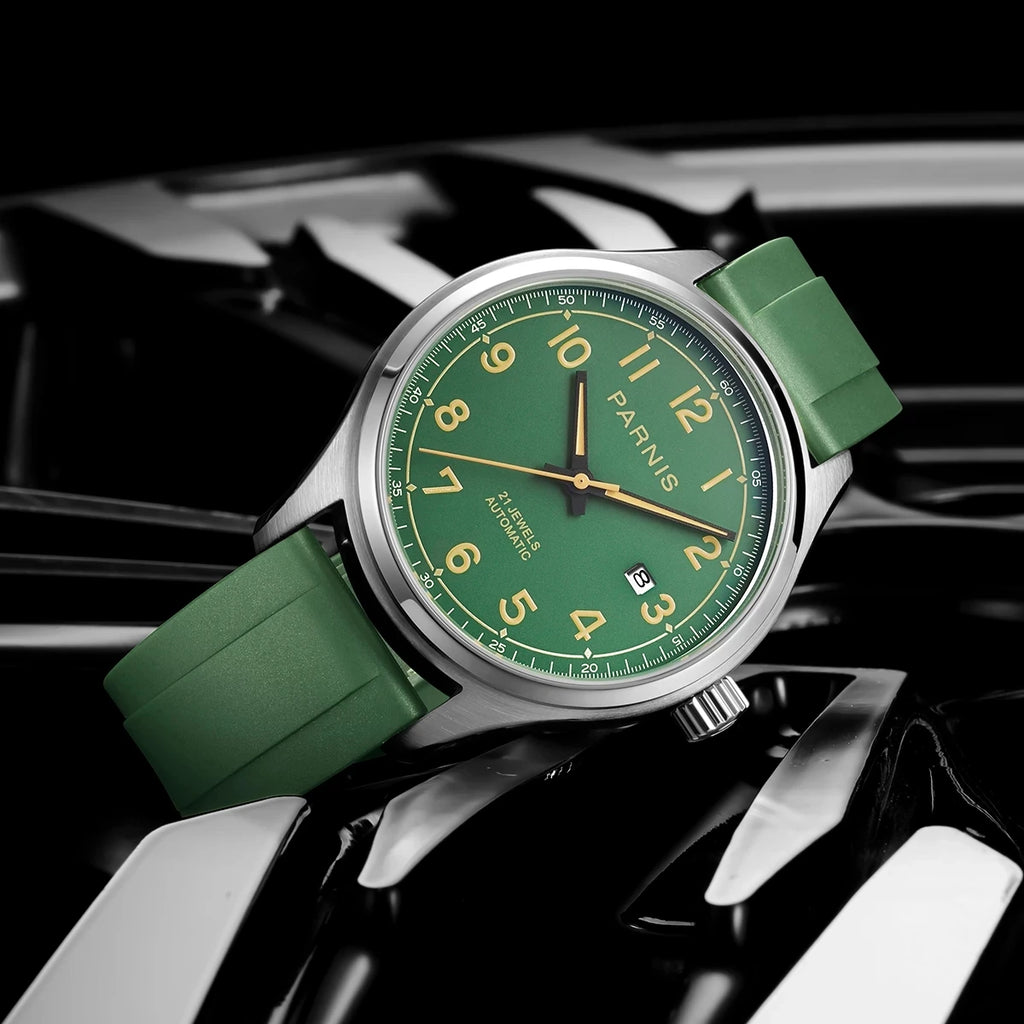 PARNIS Men Automatic Watch 43MM Luxury Mens Watches Self Wind Mechanical Wristwatch Military 50M Waterproof Relogio Miyota 821A