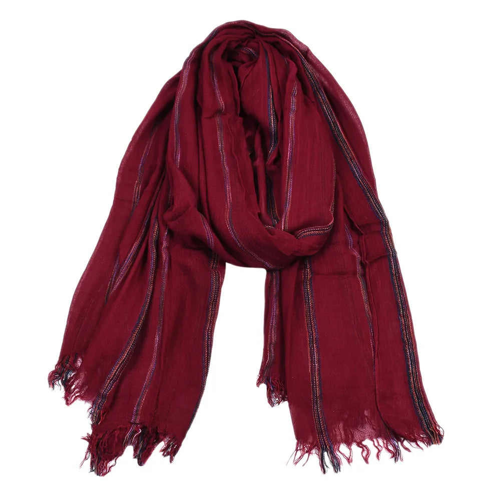 Men's Cotton Linen Striped Shawl Scarf