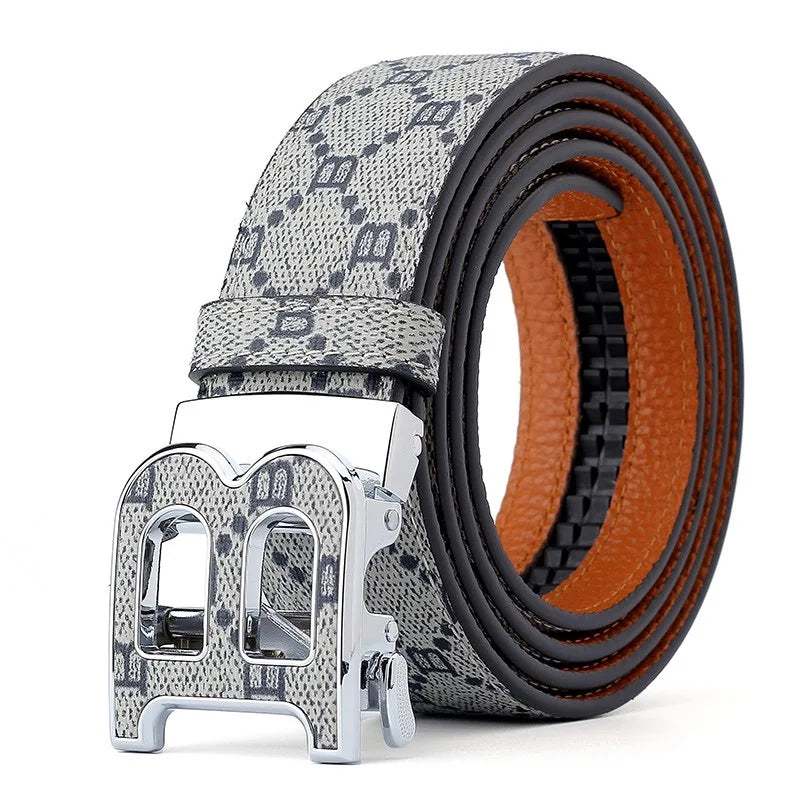 Men's Split Leather Belt – Designer Letter Buckle, 6 Colours