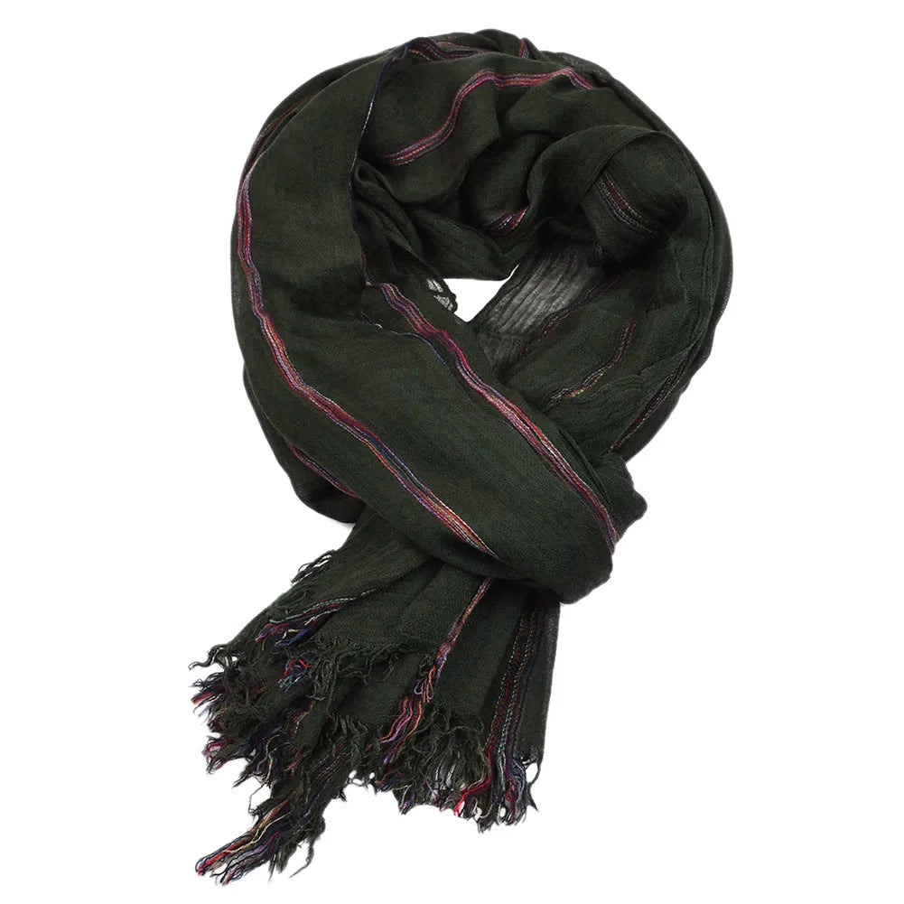 Men's Cotton Linen Striped Shawl Scarf