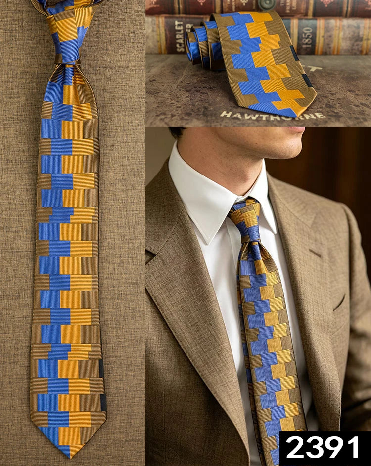 Men's 100% Silk Jacquard Necktie – Geometric, Floral, Checked & Solid