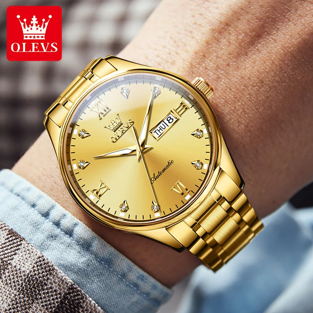 OLEVS-Original Mechanical Watch for Men Solid Textured Watchstrap Waterproof Men's Watches Classic Business Automatic Man Watch