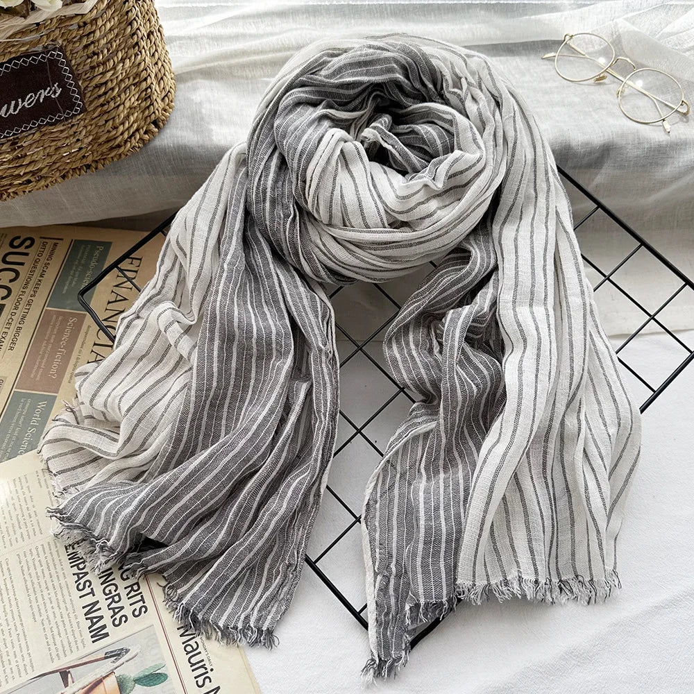 Japanese-Style Cotton Linen Tassel Scarf – 190cm, 11 Colourways