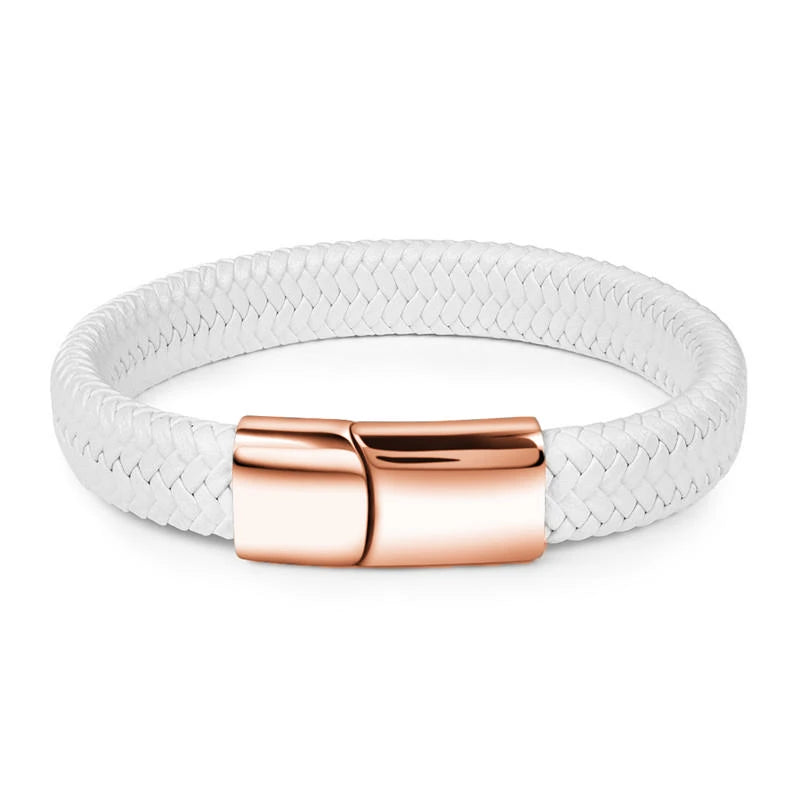 Men's Braided Leather Bracelet – Stainless Steel Buckle Clasp, Handmade Bangle