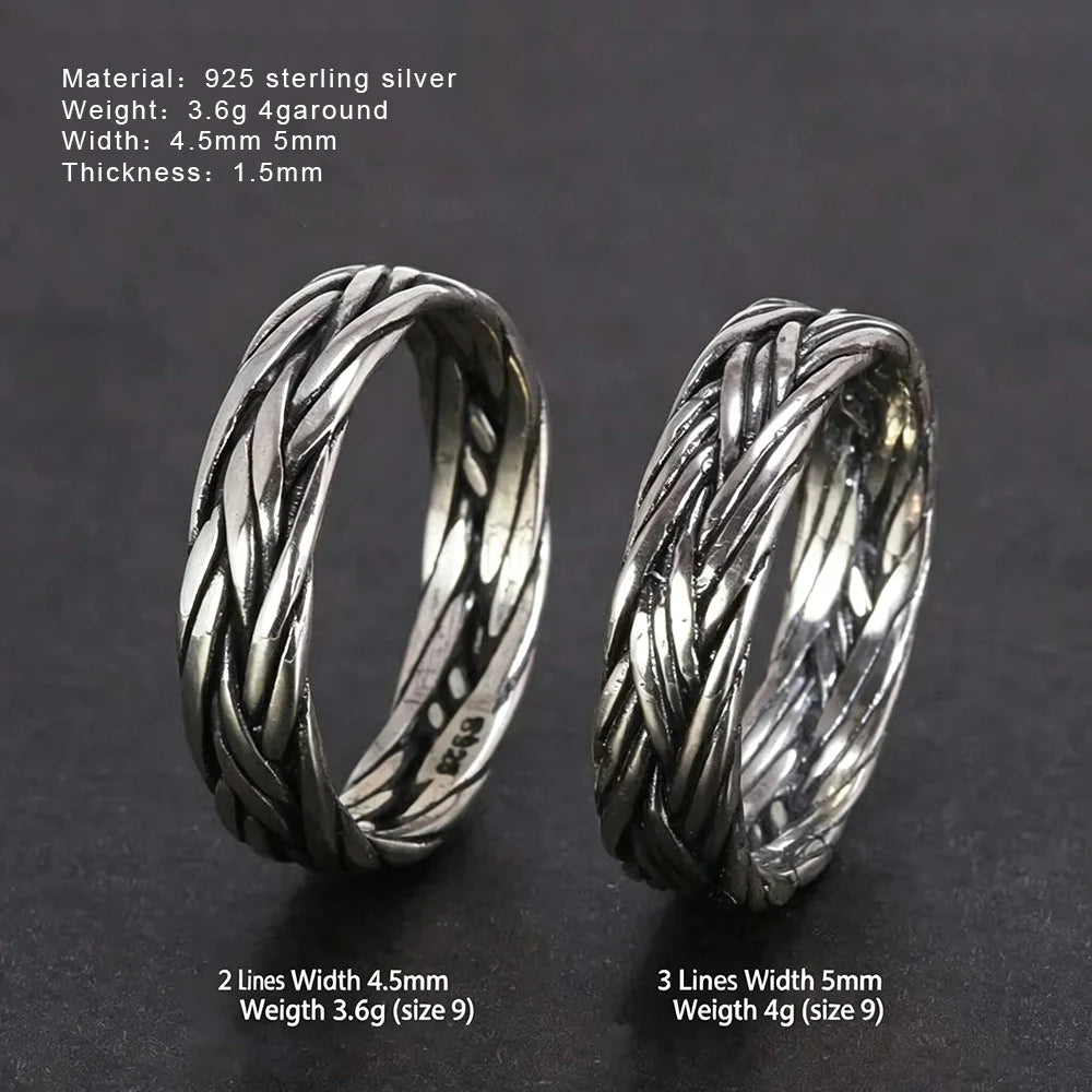 Viking Jewelry 925 Sterling Silver Braided Ring For Men And Women Couple Wedding Bands for Lovers