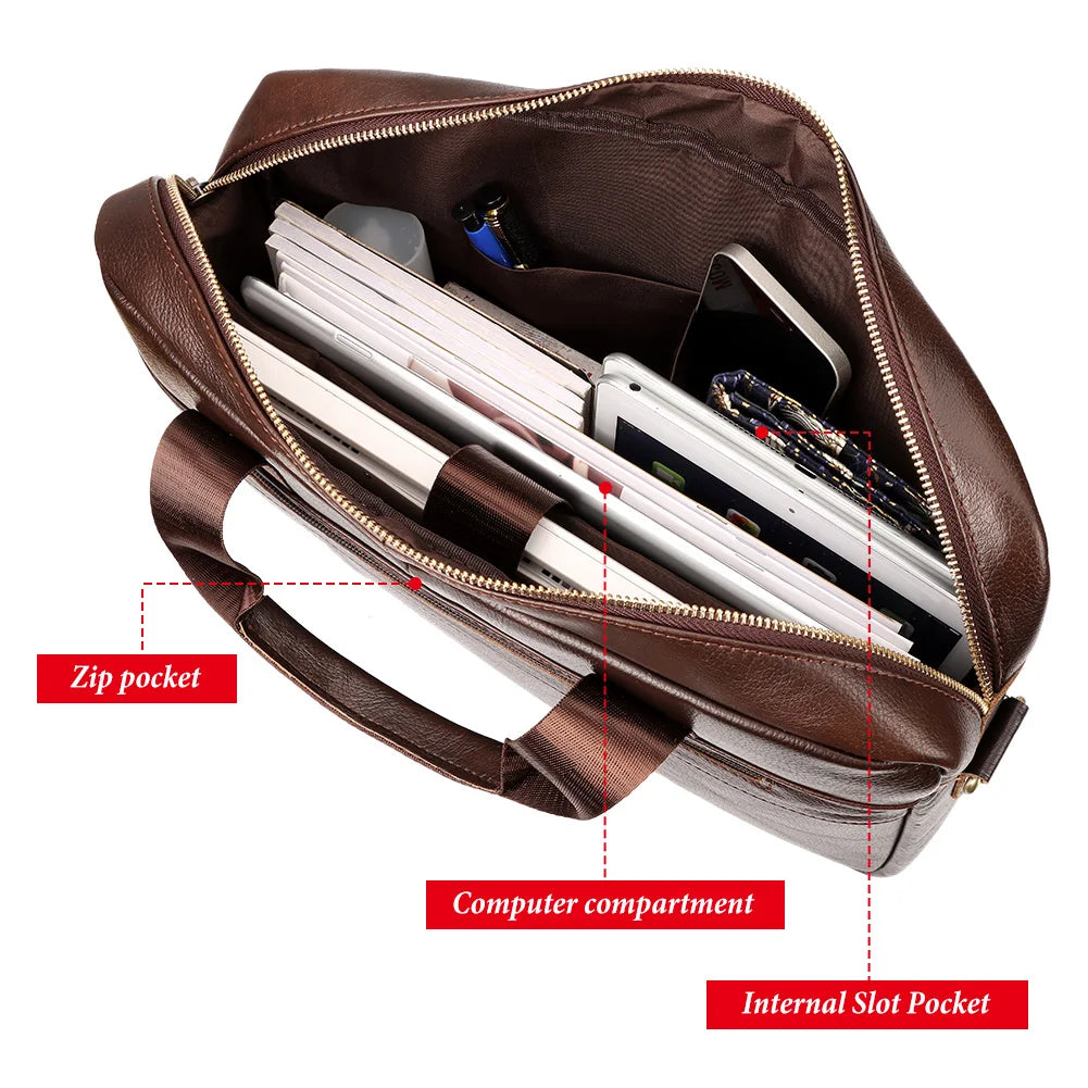 HUMERPAUL Genuine Leather Briefcase | 14" Laptop Shoulder & Messenger Bag