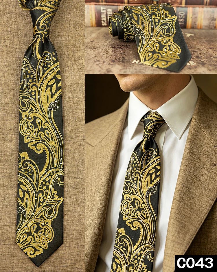 Men's Rhinestone Silk Jacquard Necktie – Paisley & Geometric | High-End