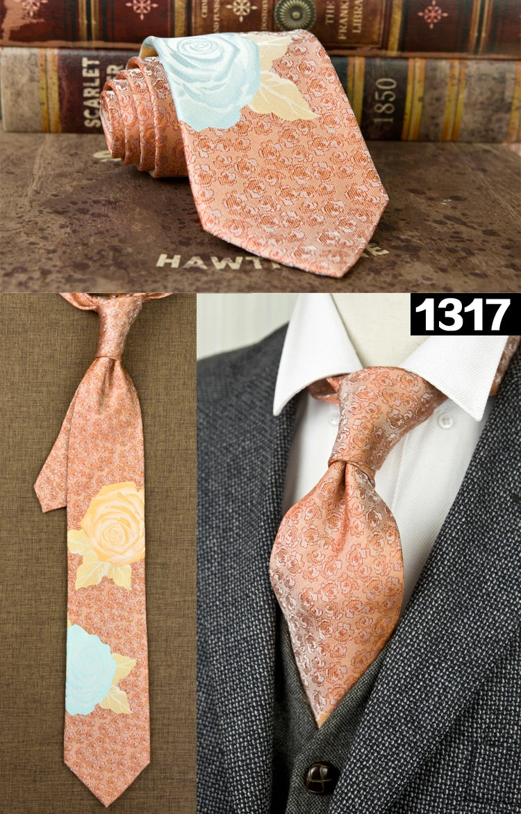 Men's 100% Silk Jacquard Necktie – Geometric, Floral, Checked & Solid