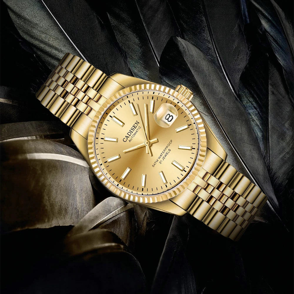 Cadisen C8053 Automatic Watch – Miyota 8215, Sapphire Crystal, Gold & Steel Finish