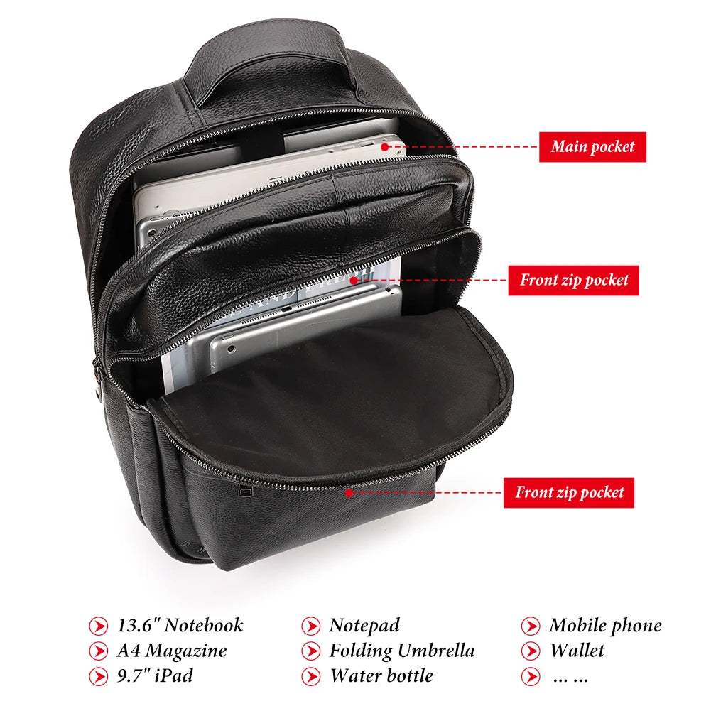 Genuine Leather Backpack for Men — Classic Laptop & Daily Carry