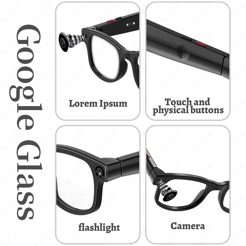 LIGE AI Smart Glasses – 1080P Camera, 32GB, Wi-Fi Transfer, AI Translation, 3 Lens Pairs