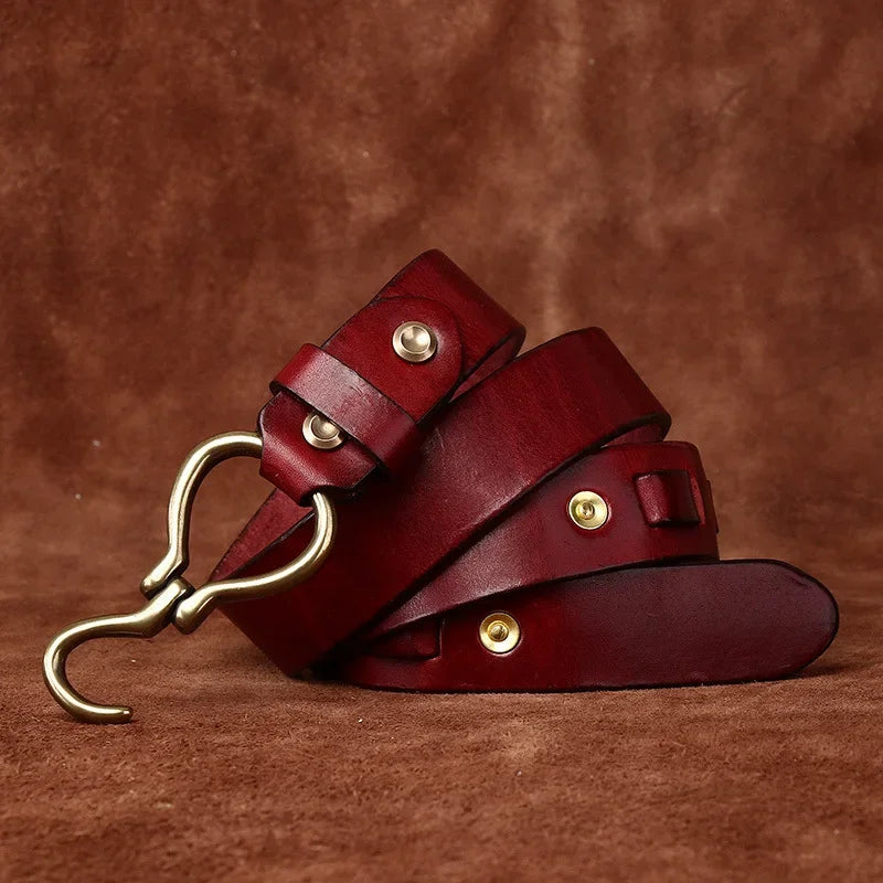 Men's Full Grain Leather Belts for Men Cowhide Male Belt Genuine Leather Copper Hook Buckle Luxury Brand Designer Waist Strap