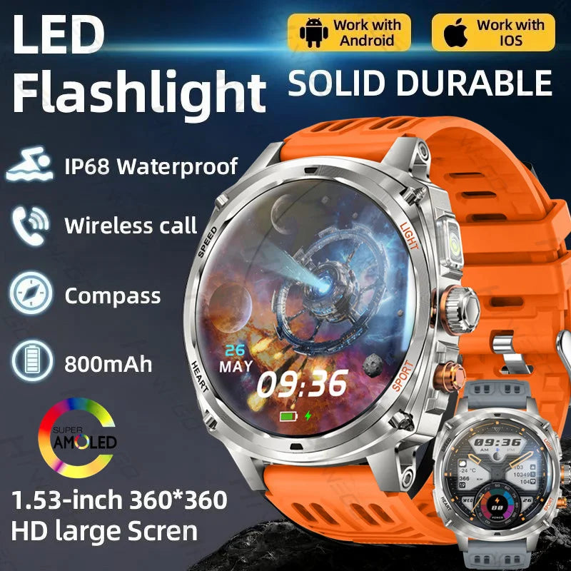 Hiwego Outdoor Smartwatch | 800mAh, 1.75" AMOLED, IP68, GPS & LED Flashlight