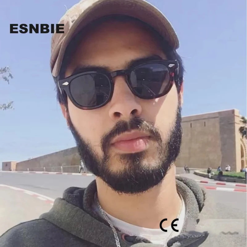 ESNBIE Acetate Sunglasses Men Round Vintage Rivet Shades Retro Small Sun Glasses Women Oval Brand Designer Goggle Oculos De Sol