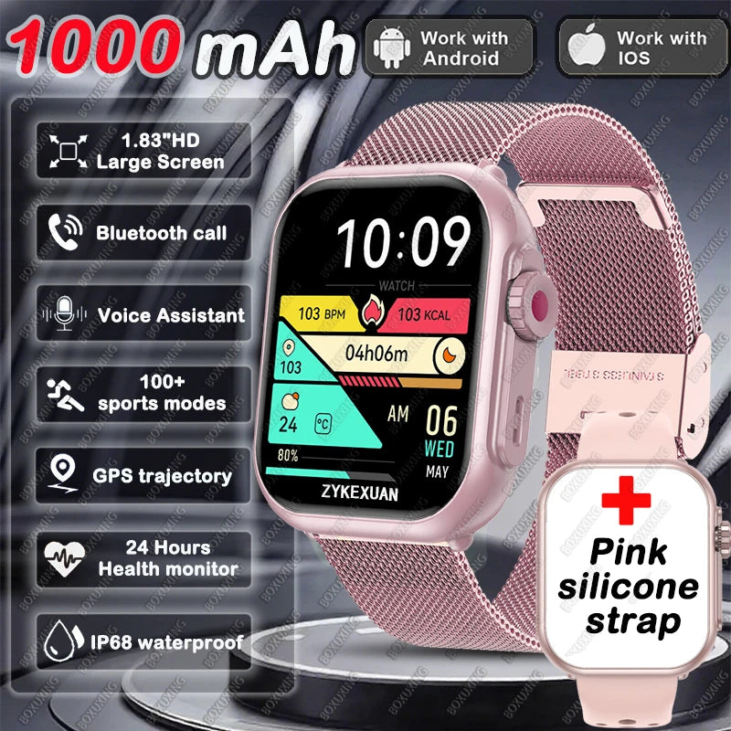 BOXUXING 1.85" AMOLED Smartwatch | 1000mAh, IP68, Bluetooth Calling & GPS