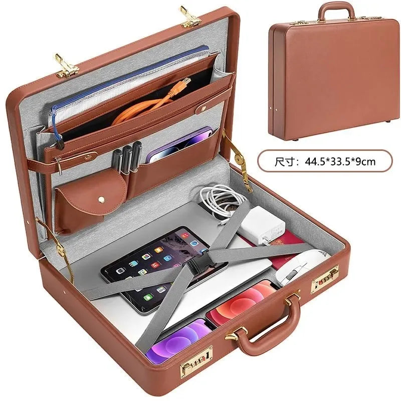 Large Format PU Leather Attaché Case | Multifunctional Document & Laptop Organiser