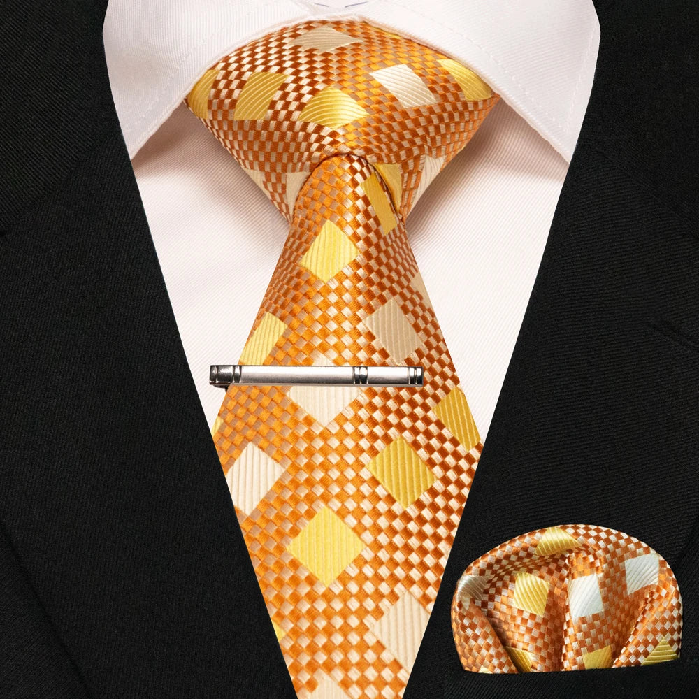 Men's Plaid Necktie Set – Tie, Pocket Square & Clip | 8cm