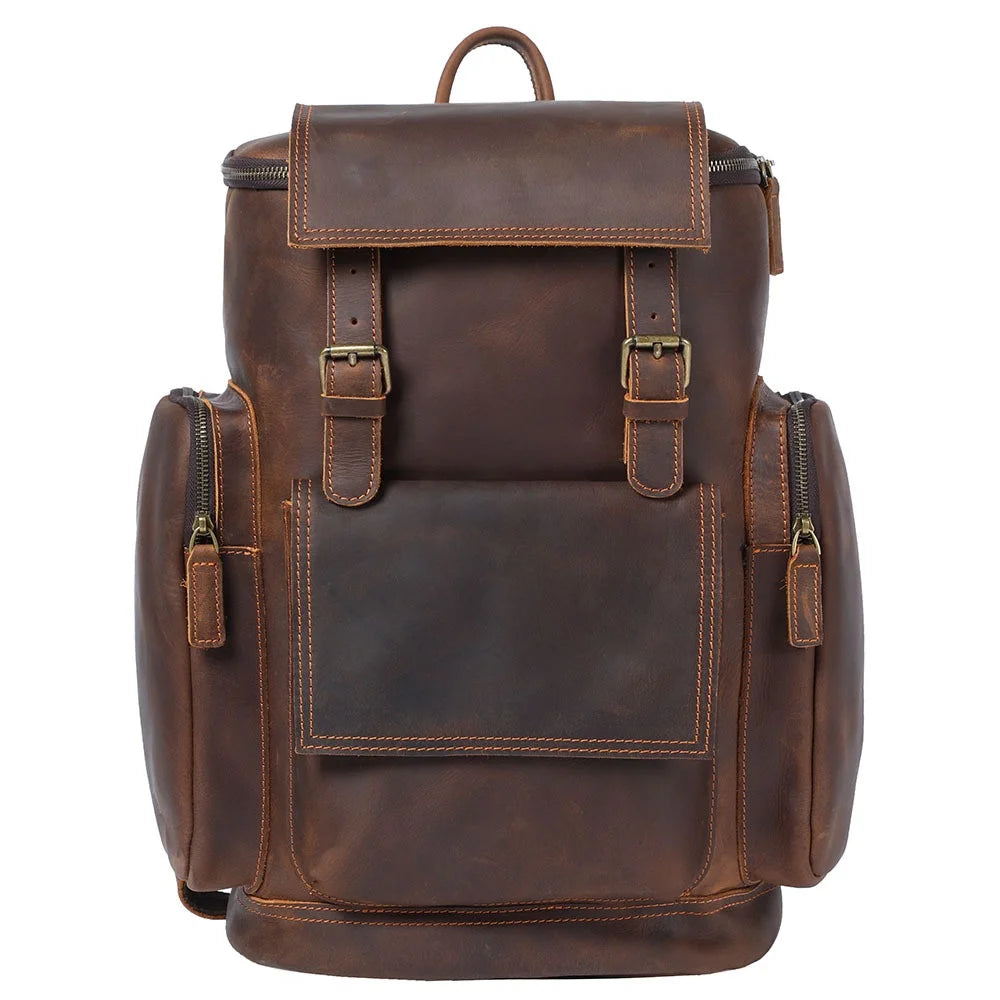 Retro Large Capacity Crazy  Leather Backpack Men's Top Layer Cowhide Outdoor Travel Bag Comfortable Shoulder Straps