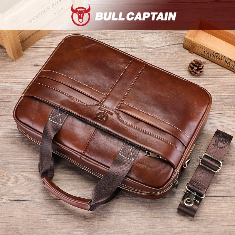 Top Layer Leather Laptop Briefcase for Men — 15" Business & Travel Bag