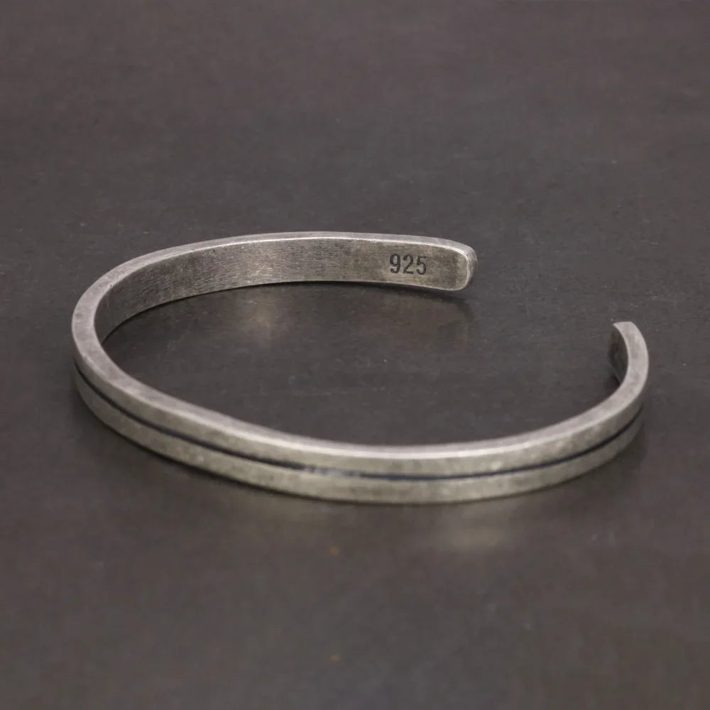 S925 Sterling Silver Viking Open Cuff Bangle — Handcrafted