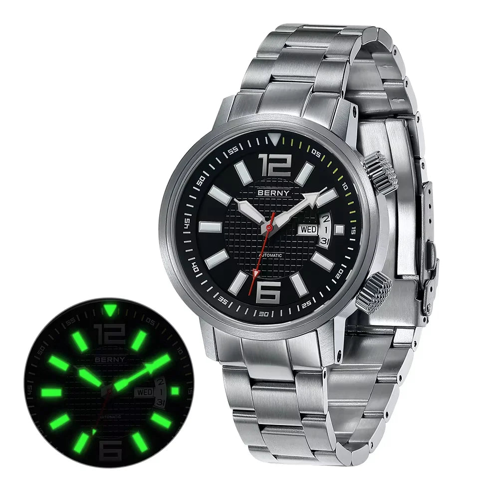 BERNY AM7081M Automatic Dive Watch – Miyota 8205, Sapphire Crystal & Caseback, 200m Water Resistant