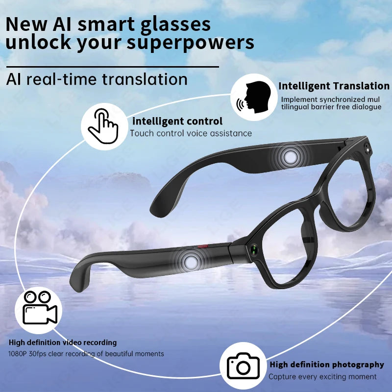 LIGE AI Smart Glasses – 1080P Camera, 32GB, Wi-Fi Transfer, AI Translation, 3 Lens Pairs
