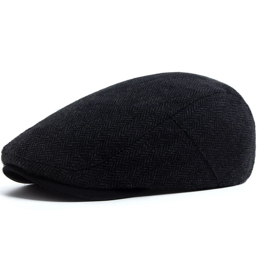Men's Vintage Herringbone Beret – Adjustable Retro Flat Cap with Visor
