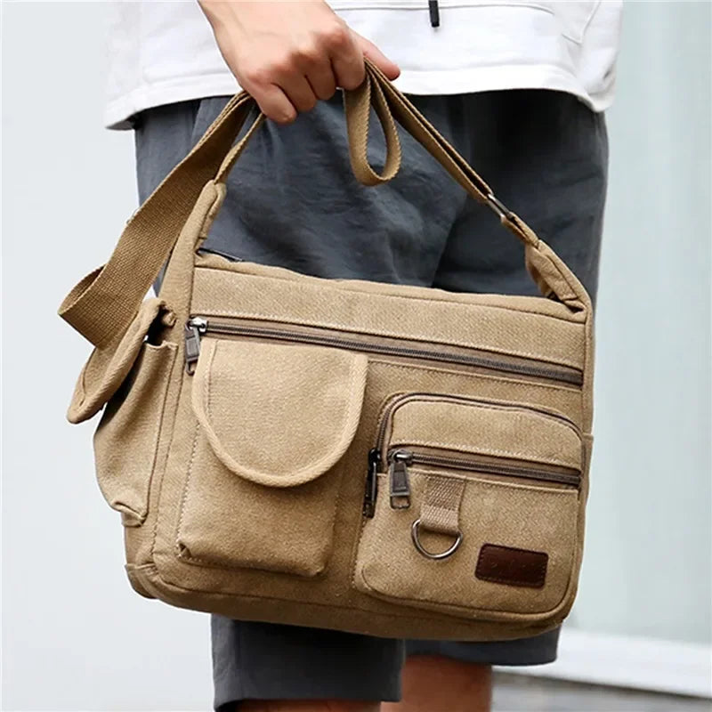 Men's Canvas Messenger Bag – Casual Crossbody & Shoulder Tote