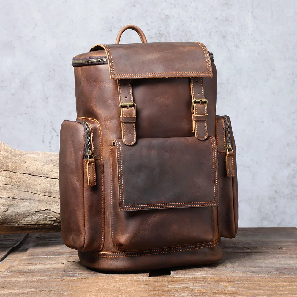 Retro Large Capacity Crazy  Leather Backpack Men's Top Layer Cowhide Outdoor Travel Bag Comfortable Shoulder Straps