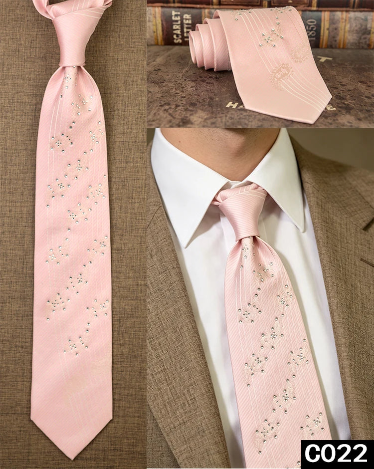 Men's Rhinestone Silk Jacquard Necktie – Paisley & Geometric | High-End