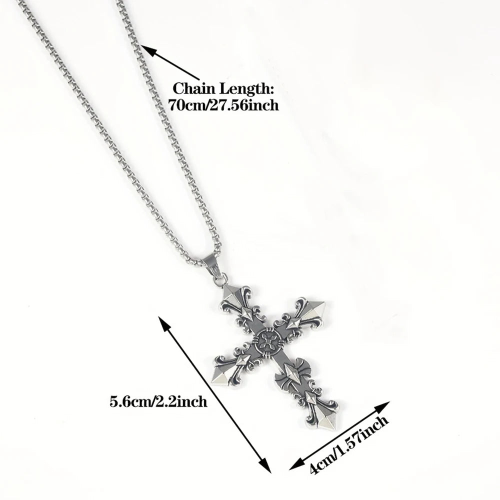 Men's Titanium Steel Cross Pendant Necklace – Rhinestone, Non-Fading, Hip-Hop Style