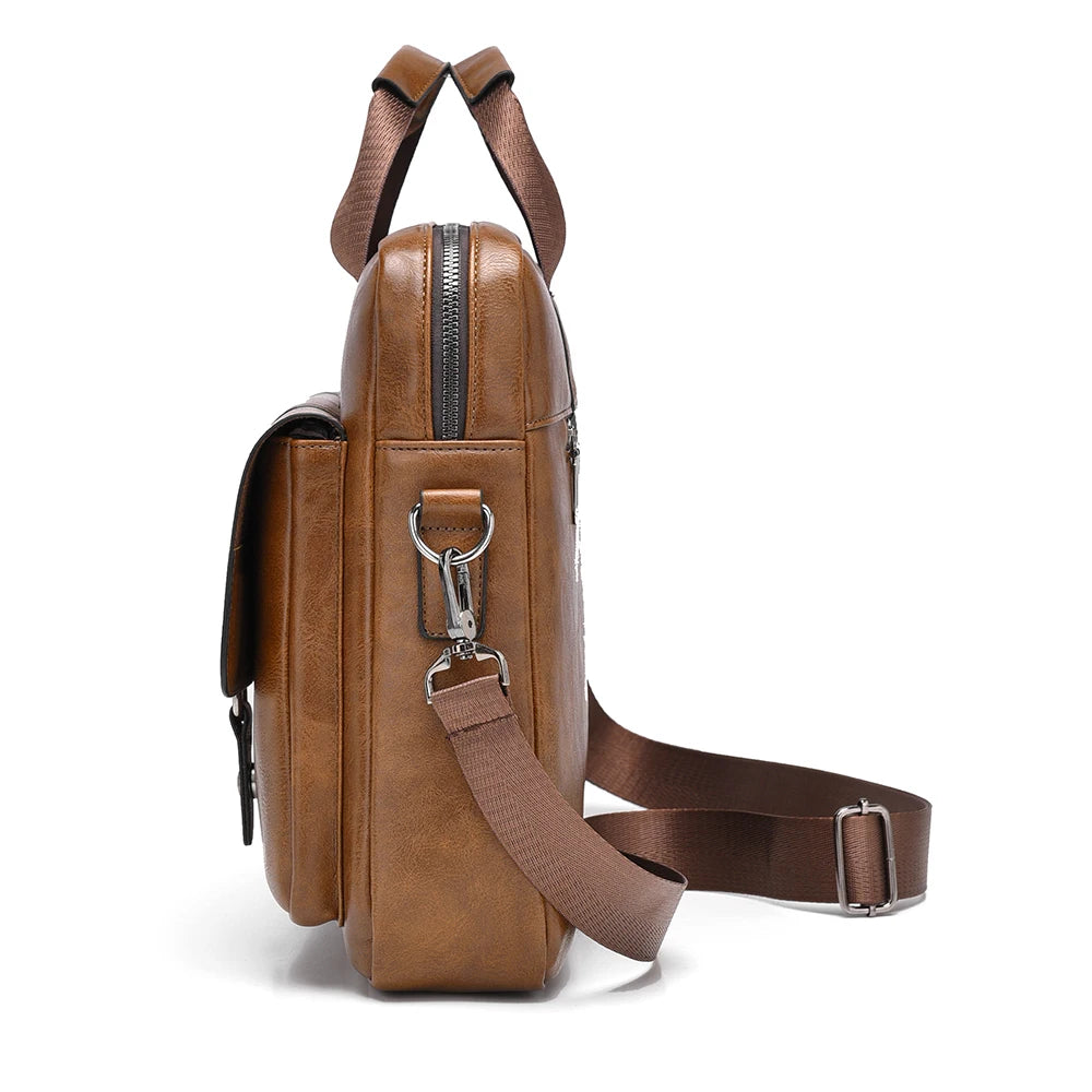 Men's Slim PU Leather Briefcase | Large Capacity Crossbody & Shoulder Tote