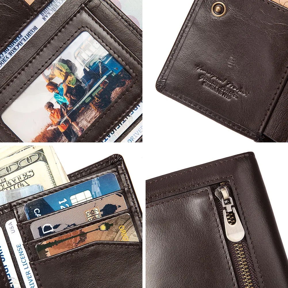 HUMERPAUL Genuine Leather Trifold Wallet – RFID Blocking, Coin Pocket & Card Holder