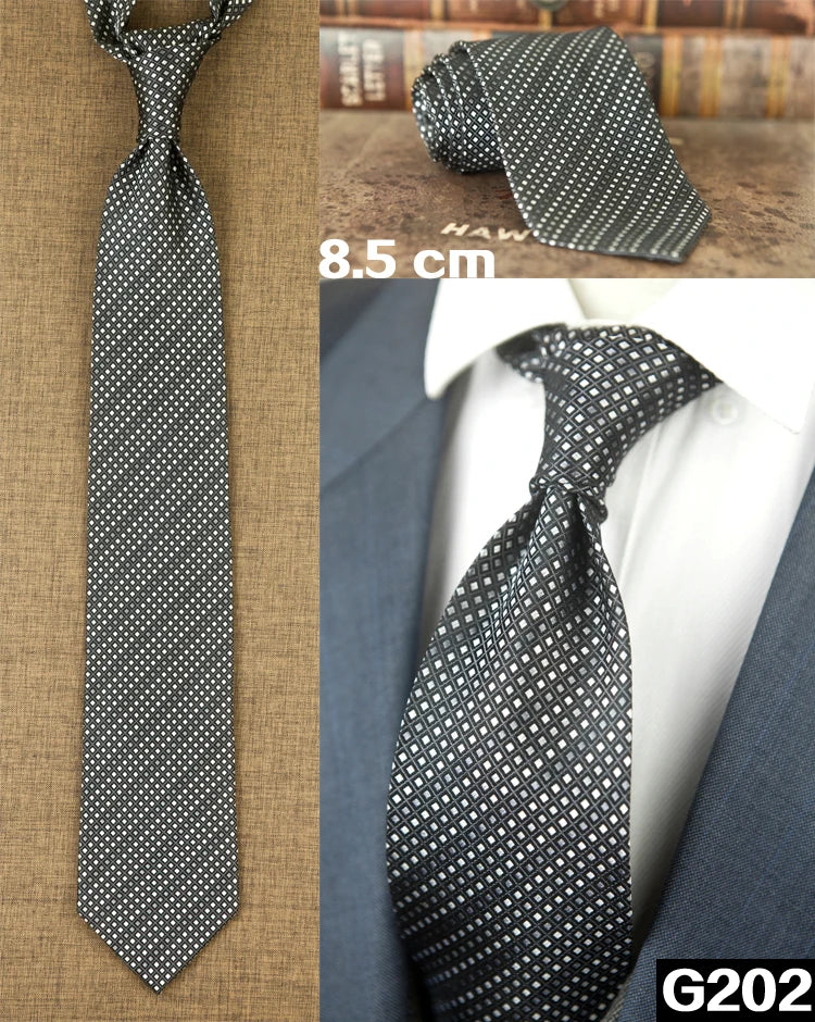 Men's 100% Silk Jacquard Necktie – Geometric, Floral, Checked & Solid