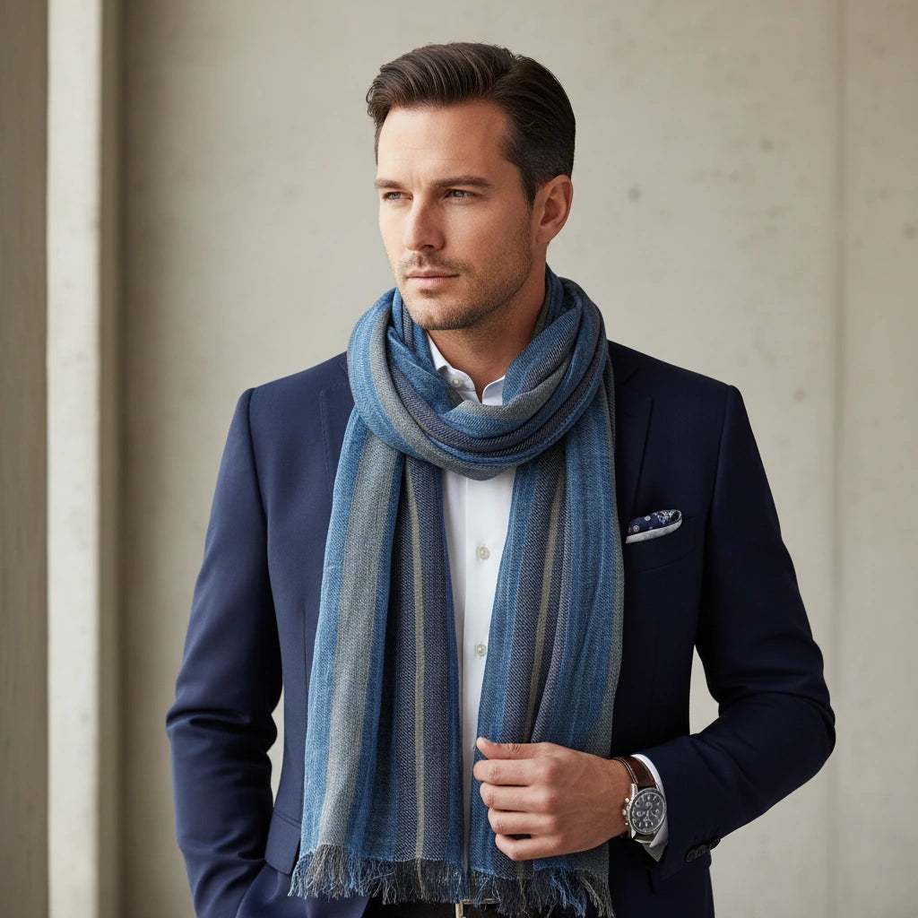 Men's Cotton Linen Striped Scarf