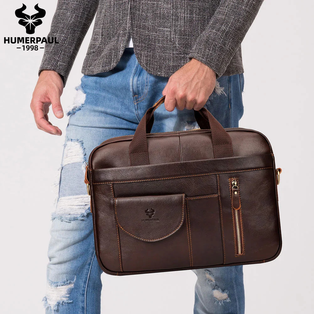 Genuine Leather Briefcase for Men — Large Capacity Laptop & Business Shoulder Bag