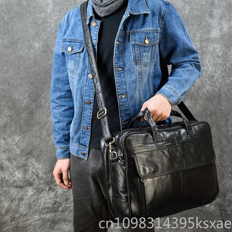 miflame Genuine Leather Briefcase | Full-Leather Lined, Waterproof, Fits 15.6"