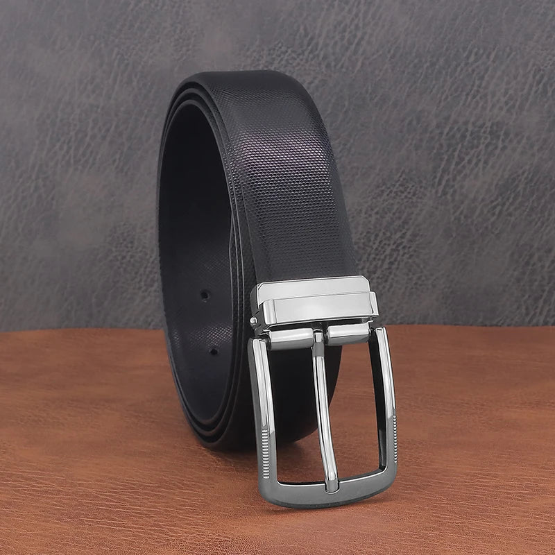 Men's Genuine Leather Pin Buckle Belt – Black & White